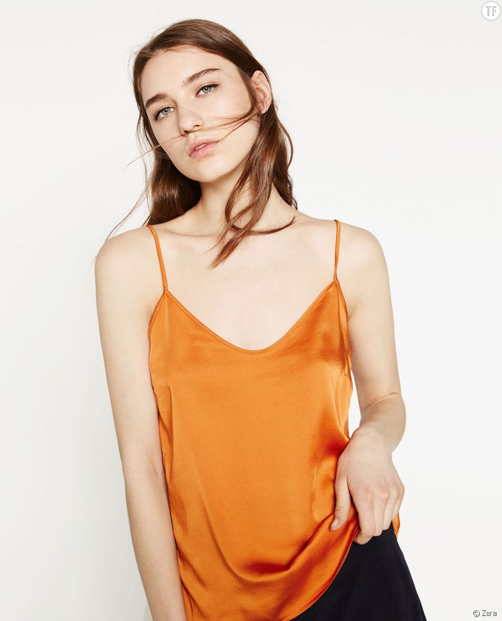  Top en satin orange Zara 7,99 euros 