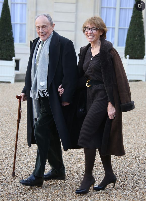 Michel Rocard et sa femme Sylvie - Réunion à l'Élysée avec les chefs d'État et de gouvernement étrangers et les hommes politiques français avant le début de la marche républicaine à Paris le 11 janvier 2015