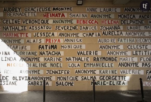 Collage réalisé par "Collages Feminicides Paris" en hommage aux femmes victimes de féminicides, 31 août 2020