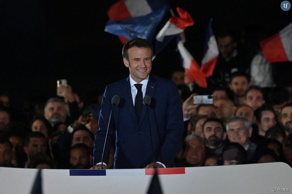 Emmanuel Macron au Champ de Mars après sa réélection le 24 avril 2022