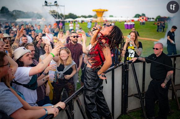 Nuha Ruby Ra performs for the crowd at 'Idles On The Downs With Special Guests' on Clifton Downs in Bristol, where a weekend of live music is taking place in the city as part of the 'Love Saves the Day' festival. ... Love Saves the Day festival ... 04-09-2021 ... Bristol ... UK ... Photo credit should read: Ben Birchall/PA Wire. Unique Reference No. 62180937 ... Picture date: Friday September 3, 2021. Photo credit should read: Ben Birchall/PA Wire