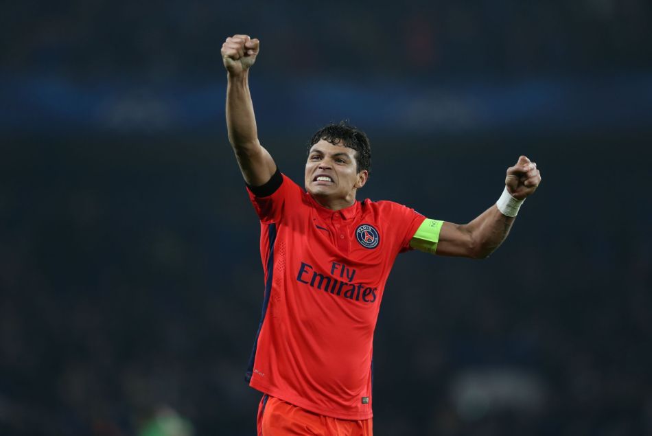 Thiago Silva - Match de l'équipe du Paris Saint Germain (PSG) contre l'équipe de Chelsea pour la 8e de finale retour de Ligue des champions à Londres le 11 mars 2015. Les parisiens se sont qualifiés en arrachant le nul 2-2. 