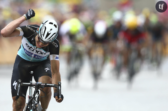 Tony Martin, vainqueur d'étape et maillot jaune du Tour, à l'arrivée de l'étape entre Seraing et Cambrai.