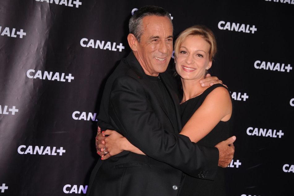Thierry Ardisson et sa compagne Audrey Crespo-Mara lors de la soiree de rentrée Canal+ organisee a Paris, le 28 août 2013.