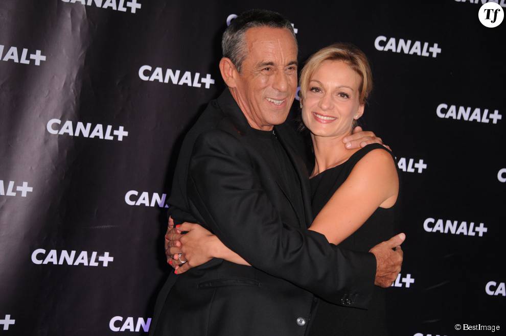 Thierry Ardisson et sa compagne Audrey Crespo-Mara lors de la soiree de rentrée Canal+ organisee a Paris, le 28 août 2013.