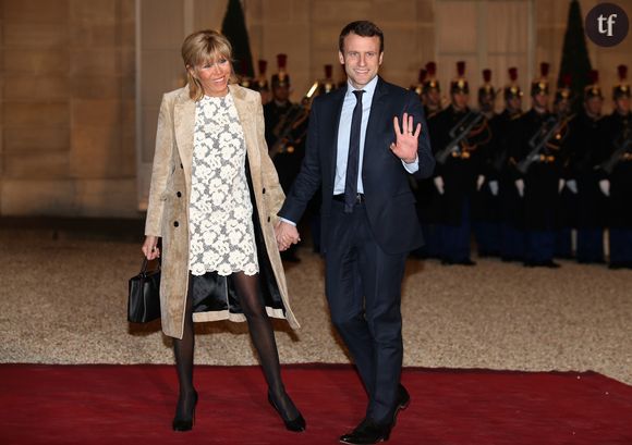 Brigitte et Emmanuel Macron à l'Élysée en mars 2016 pour un dîner d'État donné en l'honneur du roi des Pays-Bas.