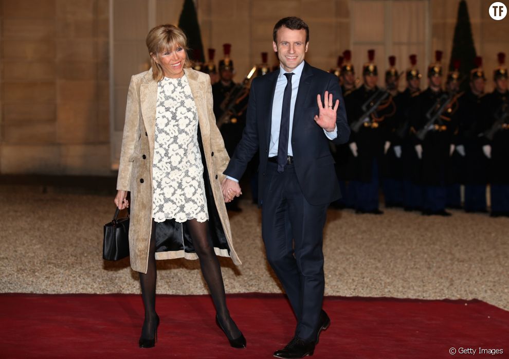 Brigitte et Emmanuel Macron à l&#039;Élysée en mars 2016 pour un dîner d&#039;État donné en l&#039;honneur du roi des Pays-Bas.