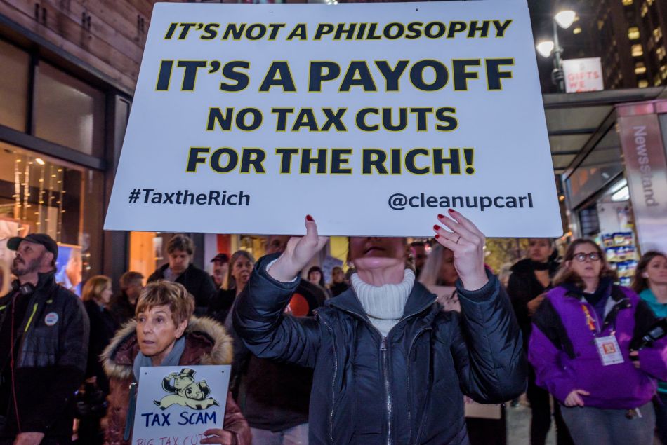 Manifestation à Midtown Manhattan à New York le 27 novembre 2017 pour "Not One Penny of Tax Cuts for the Rich"/photo d'illustration