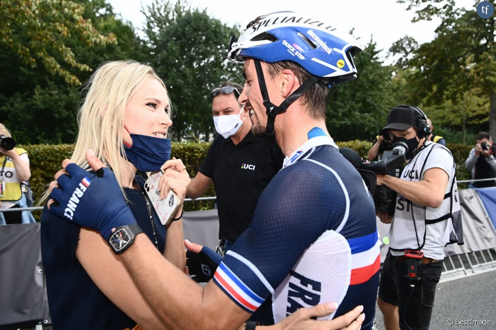  Marion Rousse et son compagnon Julian Alaphilippe le 26 septembre 2021 lors du championnat du monde de cyclisme 