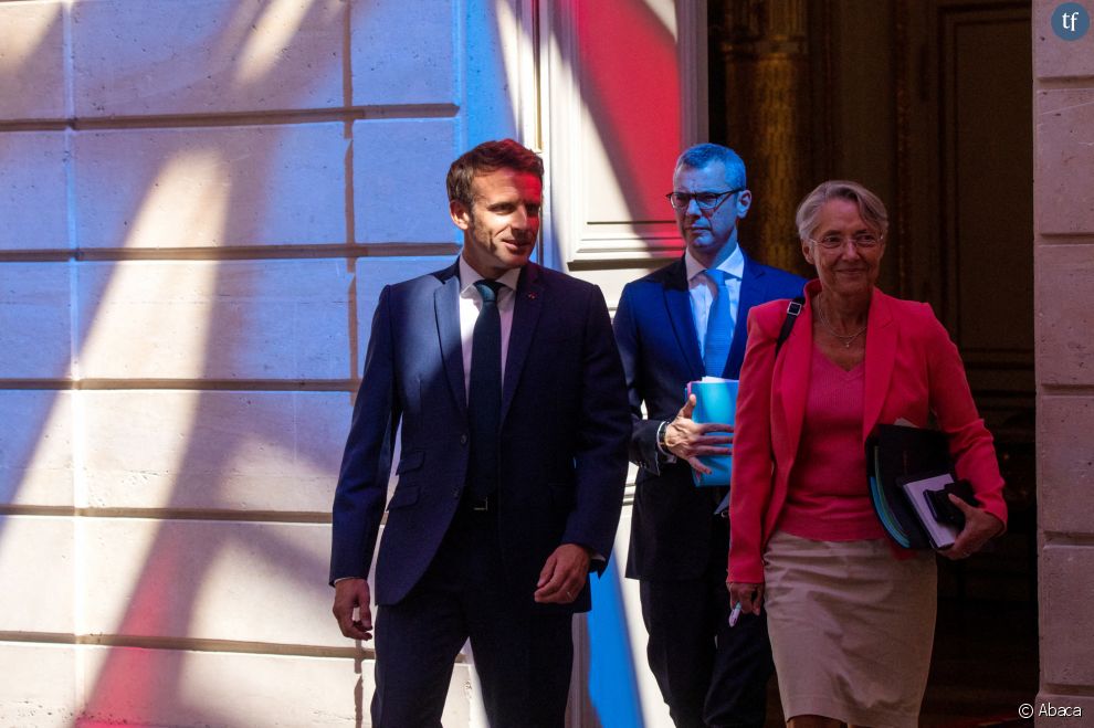Emmanuel Macron et Elisabeth Borne lors de l&#039;annonce du nouveau gouvernement le 4 juillet 2022