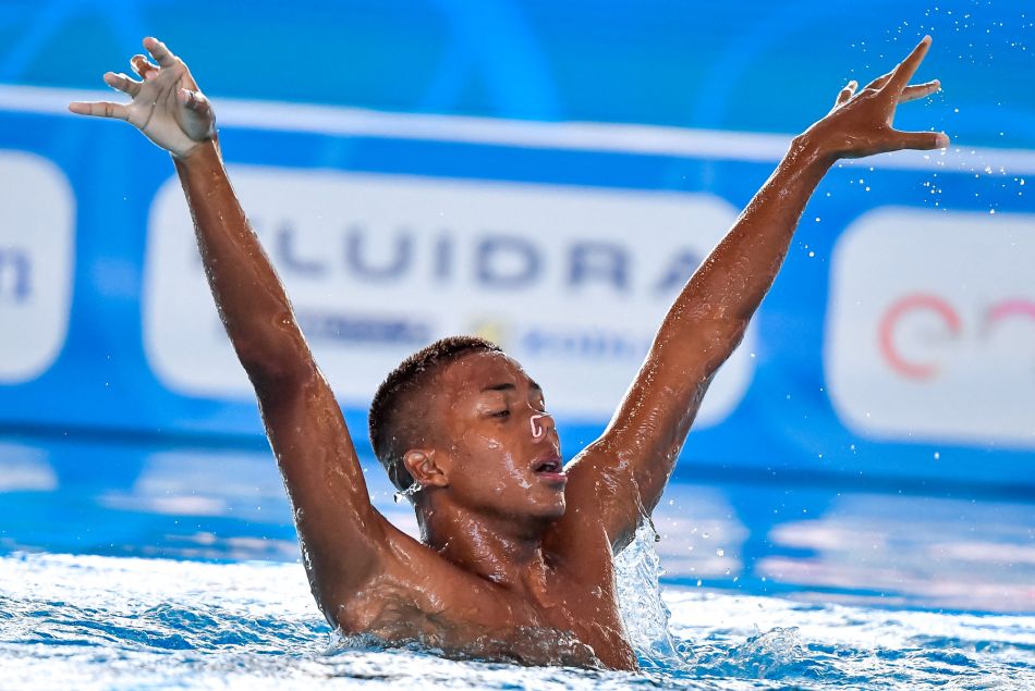 Le nageur artistique français Quentin Rakotomalala aux championnats d'Europe de natation à Rome, le 14 août 2022