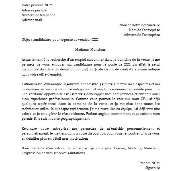 Exemple De Lettre De Motivation Job D Ete