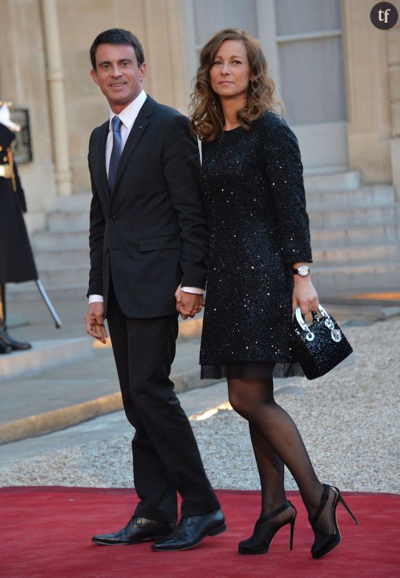 Manuel Valls et sa femme Anne Gravoin - Dîner officiel en l'honneur de Narendra Modi (premier ministre de la république de l'Inde) au Palais de l'Elysée à Paris le 10 avril 2015. 