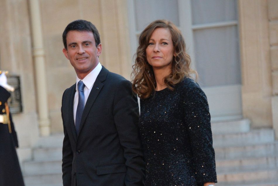 Manuel Valls et sa femme Anne Gravoin - Dîner officiel en l'honneur de Narendra Modi (premier ministre de la république de l'Inde) au Palais de l'Elysée à Paris le 10 avril 2015. 