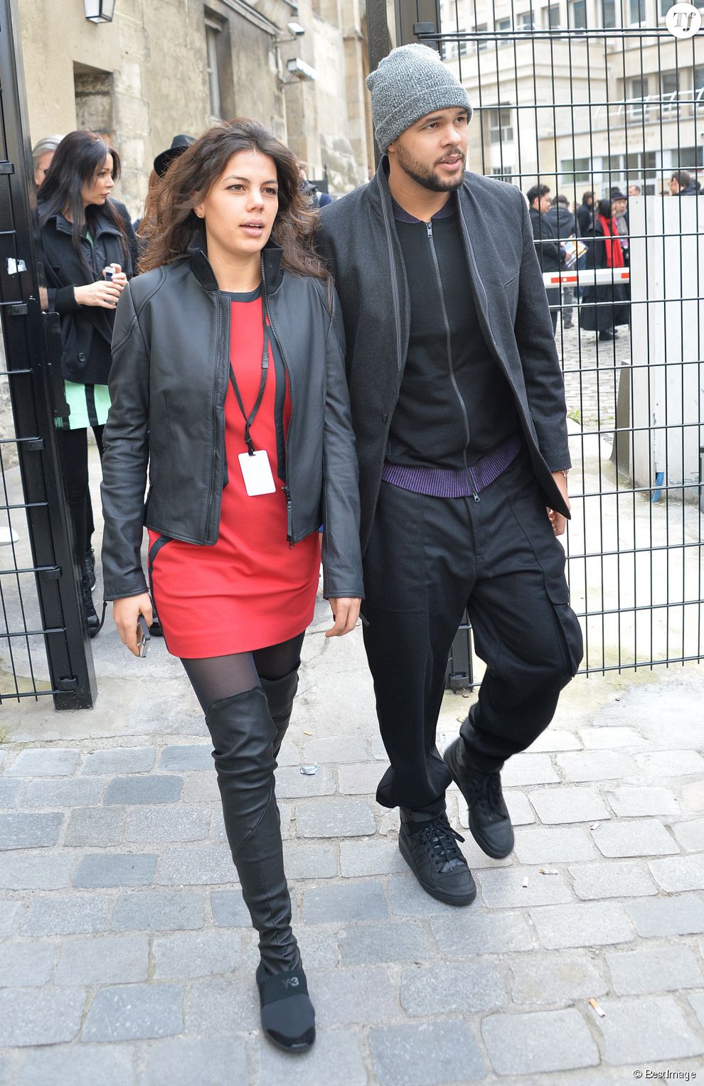 Jo-Wilfried Tsonga et sa compagne Noura - People au défilé de mode hommes Y-3 collection prêt-à-porter Automne Hiver 2015/2016 au Couvent des Cordeliers à Paris, le 25 janvier 2015