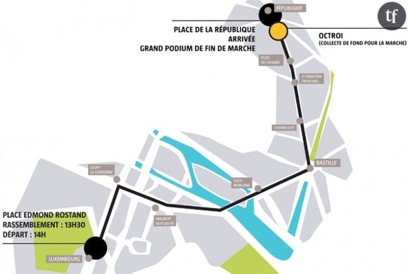 Le parcours de la Gay Pride de Paris édition 2015.