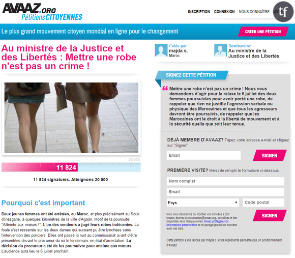 La pétition en ligne sur le site Avaaz.org