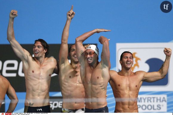 Camille Lacourt, Jeremy Stravius, Fabien Gilot et Giacomo Perez-Dortona médaillés d'or aux mondiaux de Barcelone en 2013