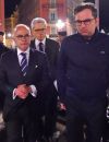 Le maire de Nice Christian Estrosi et le ministre de l'intérieur Bernard Cazeneuve en conférence de presse suite à l'attentat perpétré sur la promenade des anglais lors du feu d'artifice par un camion qui a tué plus de 84 personnes à Nice le 15 juillet 2016