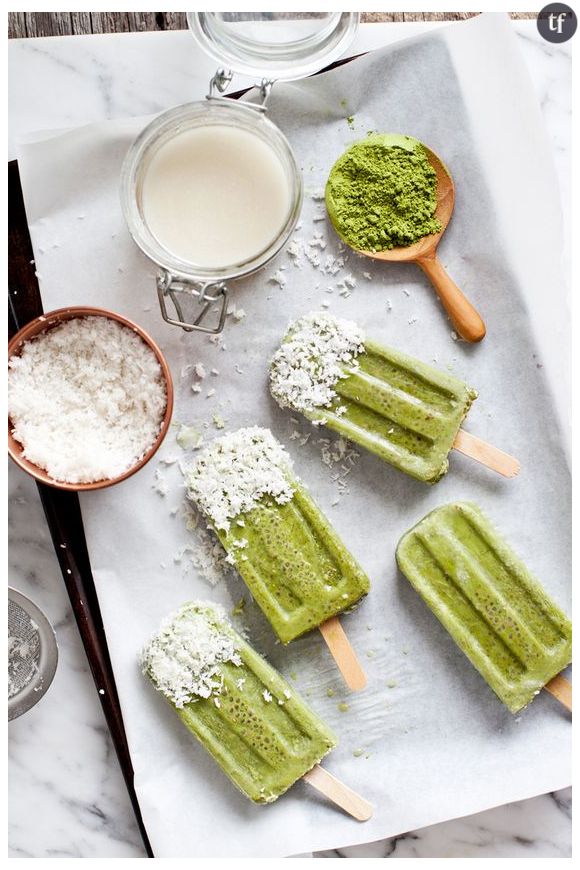 La recette des bâtonnets de glace au matcha et à la noix de coco
 