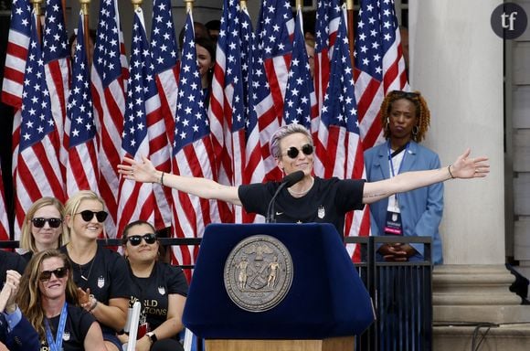 La championne du monde de foot Megan Rapinoe lors de son discours au City Hall de New York le 10 juillet 2019