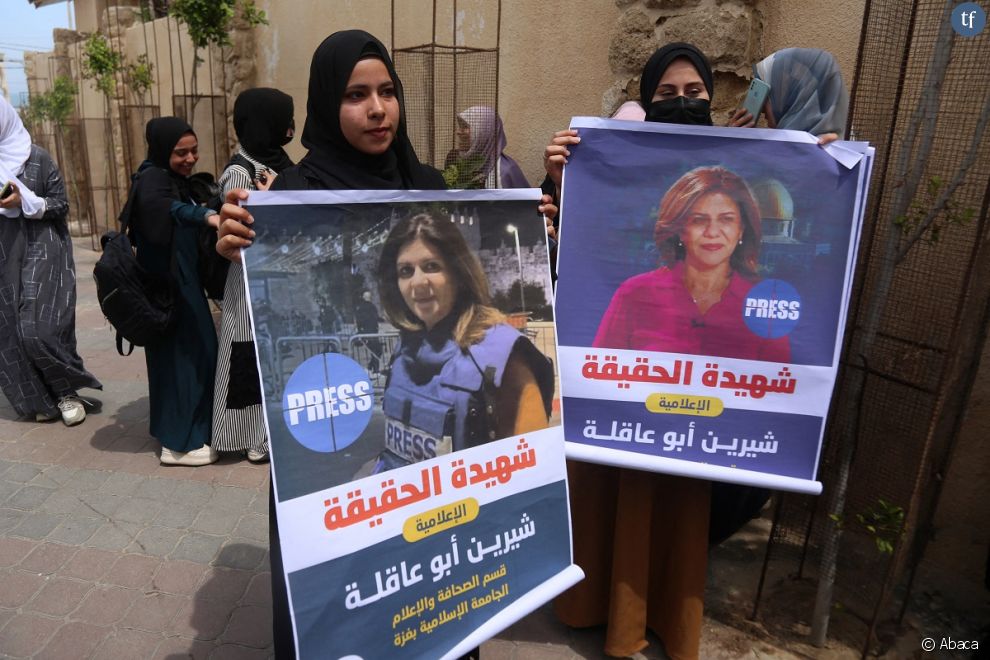 Le 11 mai 2022 à Gaza les journalistes sont solidaires de la mort de la journaliste d&#039;Al Jazeera Shireen Abu Akleh