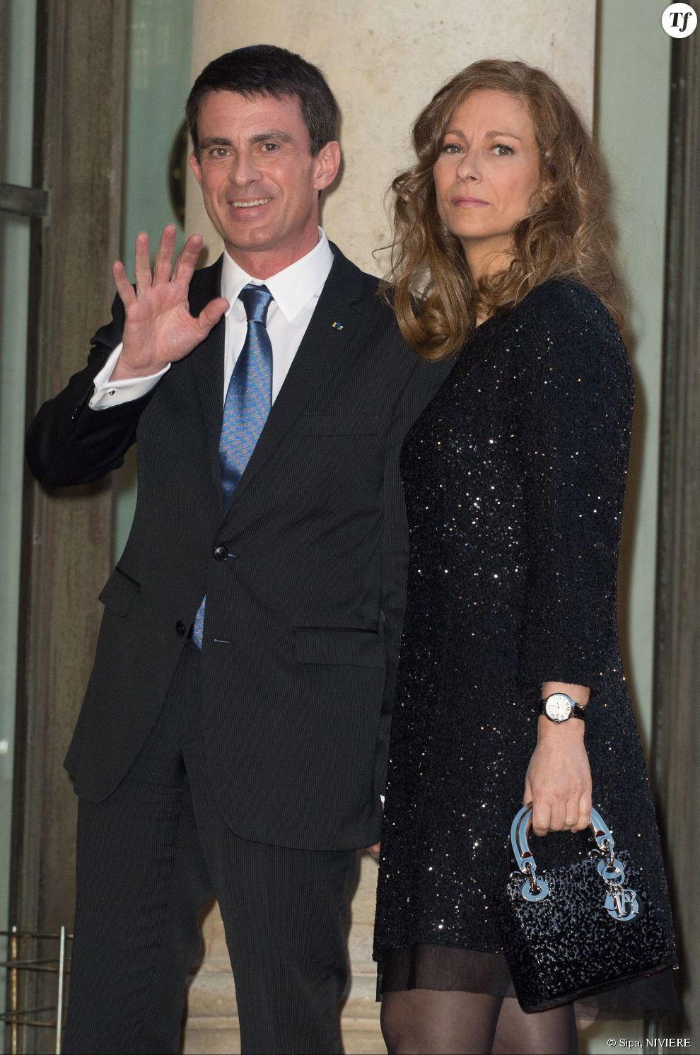 Manuel Valls et sa femme Anne Gravoin au Palais de l&#039;Elysée le 10 avril 2015.