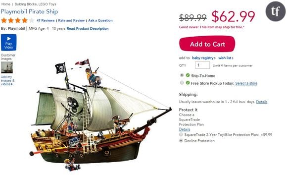 Toys 'R Us a baissé le prix de ce bateau pirate, initialement vendu à 89.99 dollars.