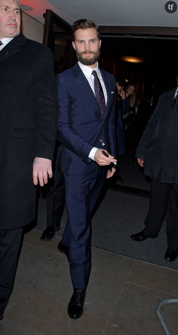 Dakota Johnson et Jamie Dornan arrivent à l'after-party de l'avant-première du film "50 nuances de Grey" à Londres, le 12 février 2015. 