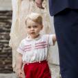  Le prince George de Cambridge - Sorties après le baptême de la princesse Charlotte de Cambridge à l'église St. Mary Magdalene à Sandringham, le 5 juillet 2015.  
