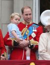  Le prince George et le prince William, duc de Cambridge - La famille royale d'Angleterre au balcon lors de la "Trooping the Colour Ceremony" au palais de Buckingham à Londres, le 13 juin 2015 qui célèbre l'anniversaire officiel de la reine.    Royal family at the balcony during the  