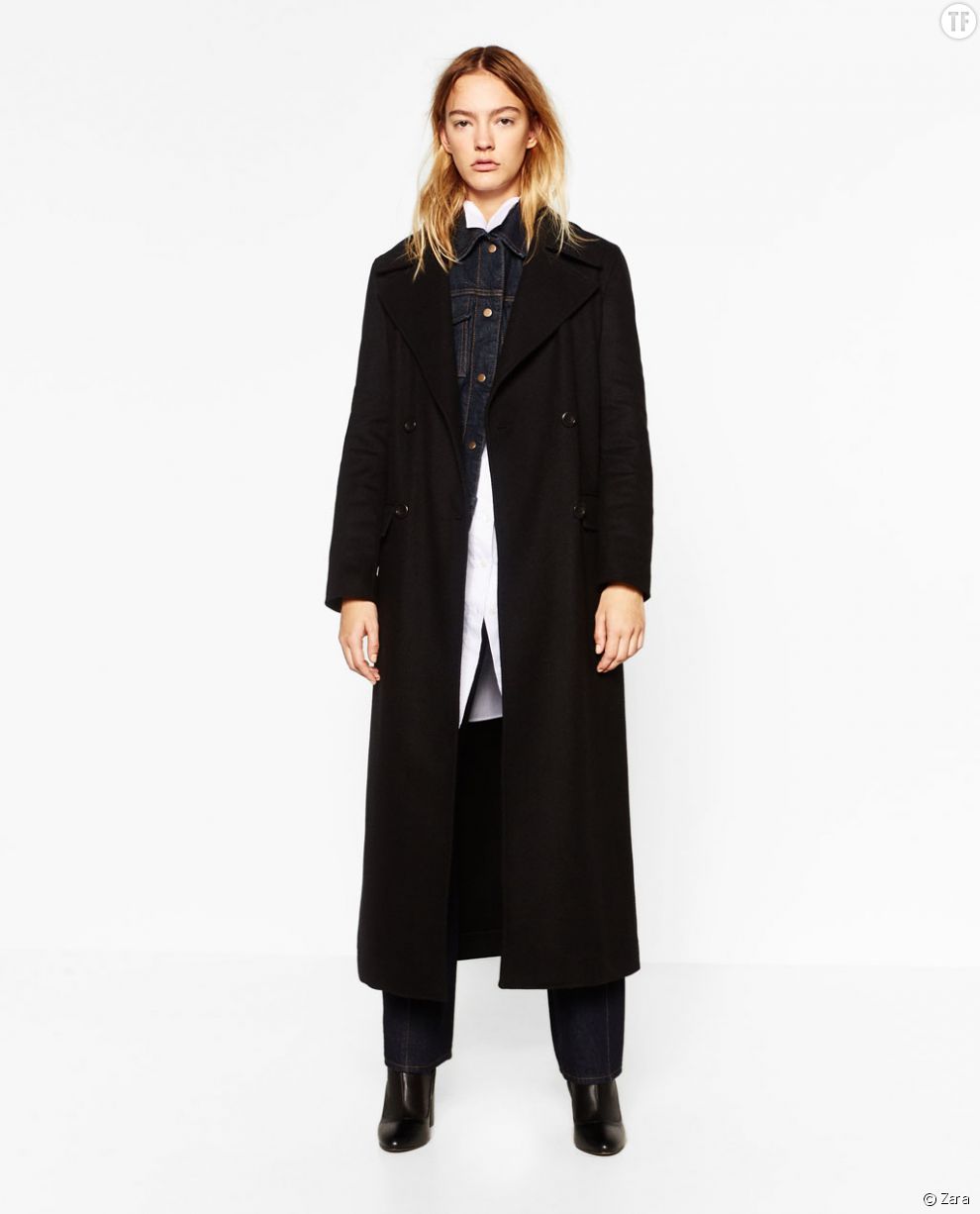  Redingote noire en laine Zara 159 euros 
