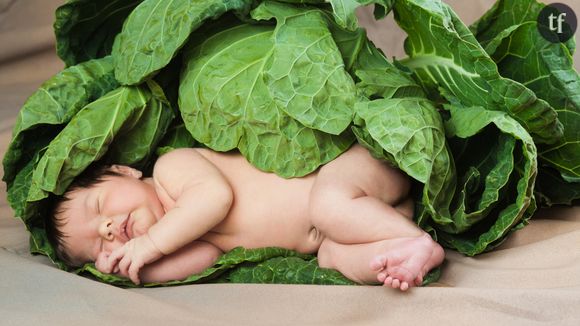 Un nouveau-né dans des feuilles de chou