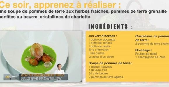 Top Chef 2014 : recette de la soupe de pommes de terre aux herbes de Thibault