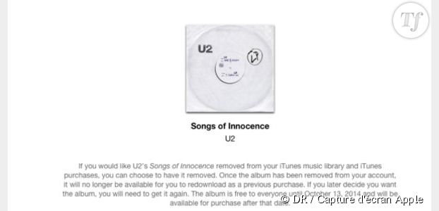 Songs of Innocence : Apple rétropédale et permet d'effacer l'album de U2 de sa liste iTunes
