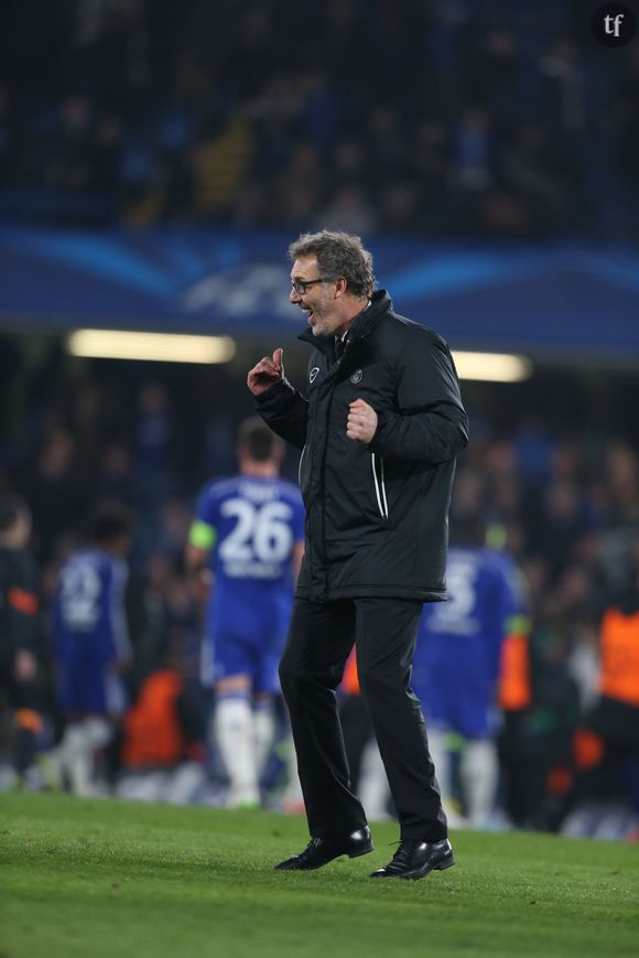 Laurent Blanc - Match de l'équipe du Paris Saint Germain (PSG) contre l'équipe de Chelsea pour la 8e de finale retour de Ligue des champions à Londres le 11 mars 2015. Les parisiens se sont qualifiés en arrachant le nul 2-2. 