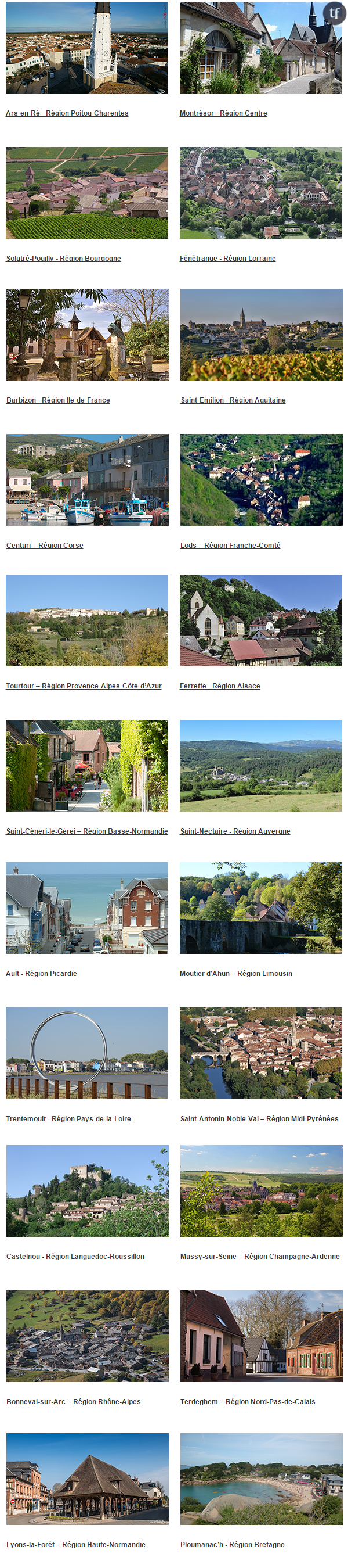 Les 22 villages sélectionnés pour le concours de Village Préféré des Français 2015.