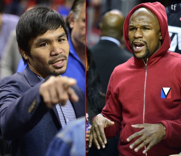 Manny Pacquiao et Floyd Mayweather Jr. assistent au match de basket à Miami, le 27 janvier 2015 