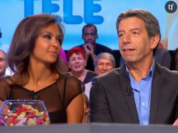 Michel Cymès et Karine Le Marchand sur le plateau des Enfants de la Télé.