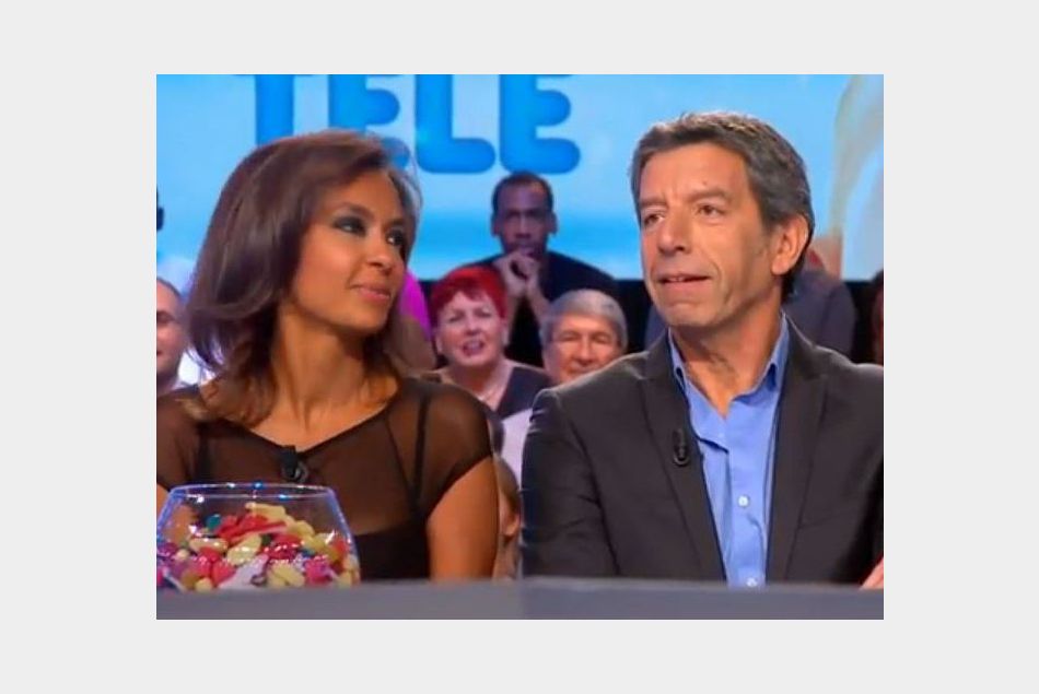 Michel Cymès et Karine Le Marchand sur le plateau des Enfants de la Télé.