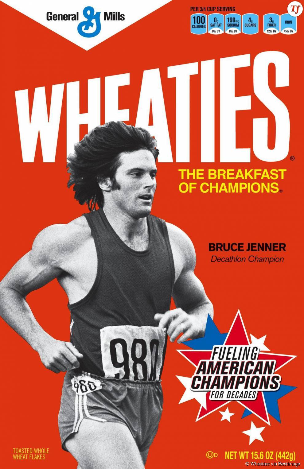  Bruce Jenner sur les boîtes de la marque de céréales Wheaties après avoir obtenu la médaille d&#039;or du Decathlon aux Jeux Olympiques de 1976. 