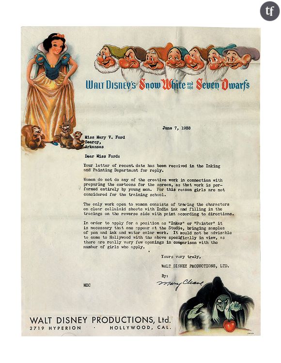 La fameuse lettre envoyée par les studios Disney à Mary V. Ford en 1938.