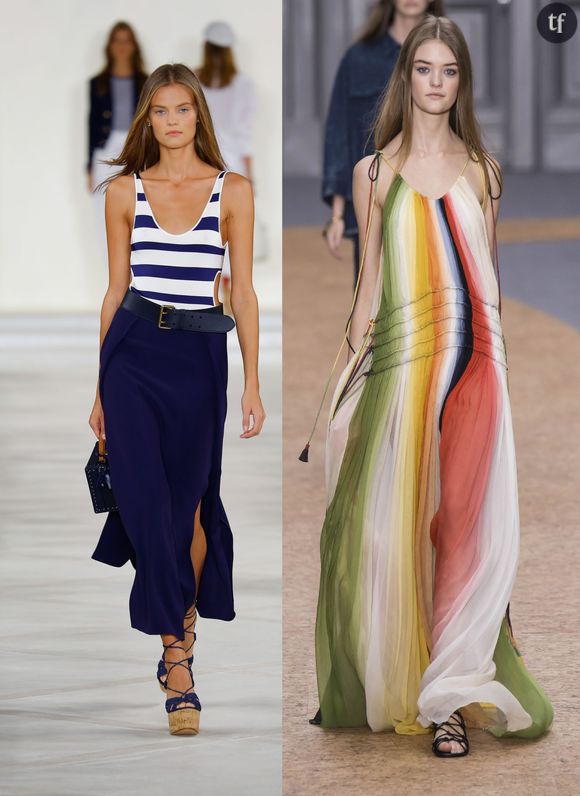 Les rayures classiques chez Ralph Lauren (à gauche) et multicolore chez Chloé (à droite)