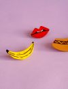 Broches Hot Dog, Banana et Lips, 8 euros pièce sur  Etsy 