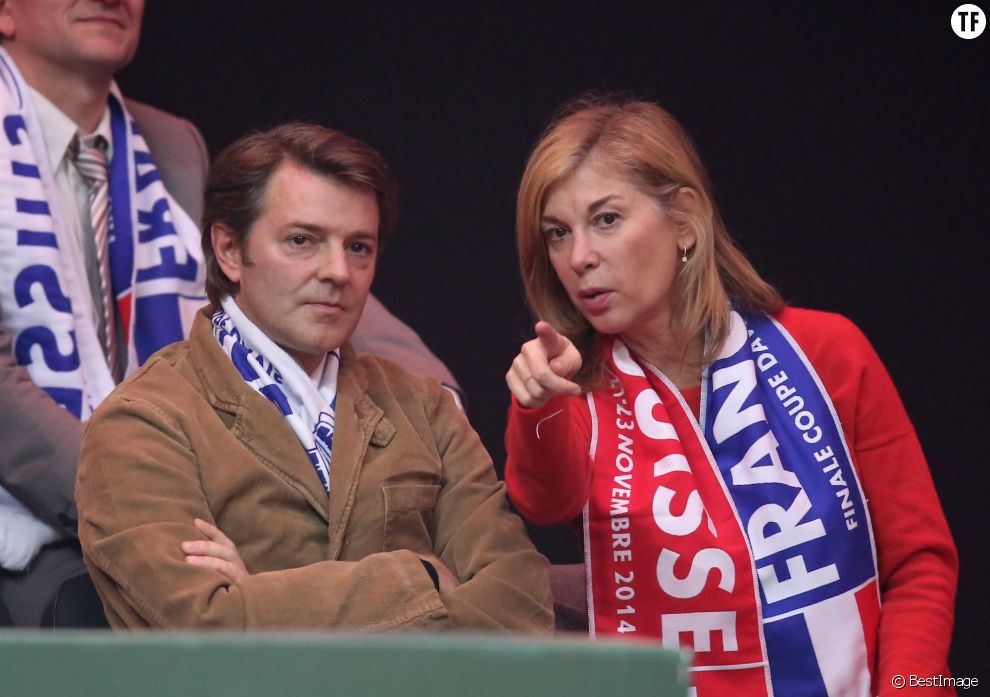  François Baroin et Michèle Laroque à la finale de la Coupe Davis au Stade Pierre Mauroy de Lille Métropole.  