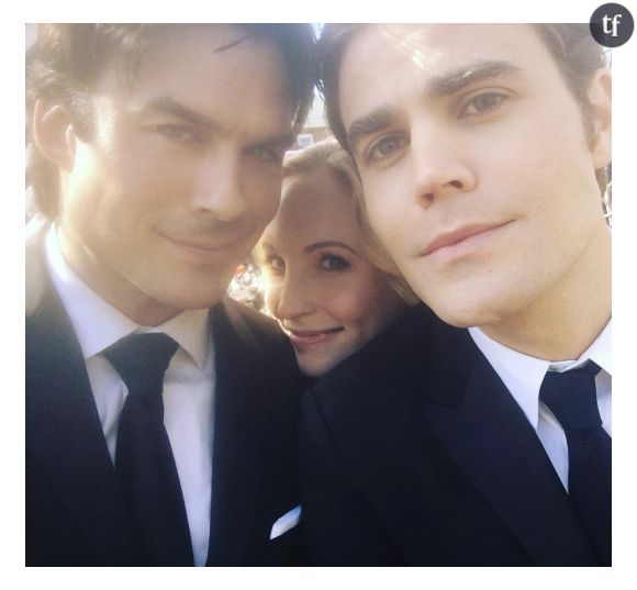 Ian Somehalder, Paul Wesley et Candice Accola sur le tournage du series finale de Vampire Diaries