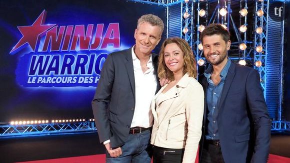 Christophe Beaugrand, Denis Brogniart et Sandrine Quétier dans Ninja Warrior 2017
