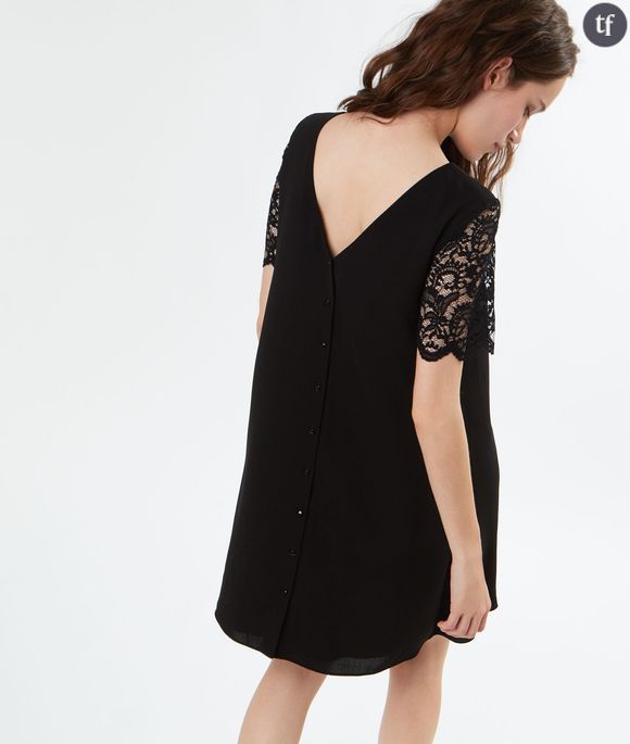 Robe noire manches en dentelle Etam