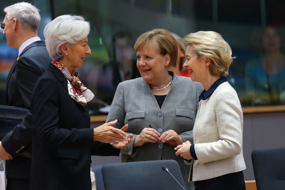 Ursula Von Der Leyen, Christine Lagarde et Angela Merkel à Bruxelles.