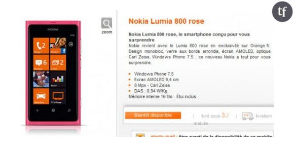 Le Nokia Lumia 800 rose bientôt en vente